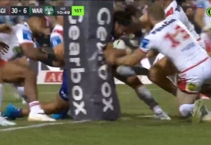 Dragons produce immense team try-saver with Tohu Harris literally dangling over the line