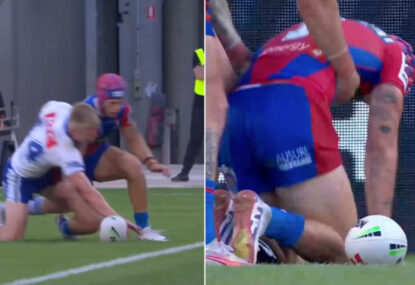 'He can't run': Knights decide to leave obviously-injured Ponga on, watch him give up abysmal try