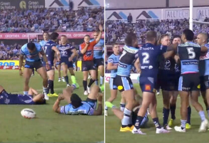 Mulitalo sets Reuben Cotter off after giving floored Cowboy HEAPS for bombing try