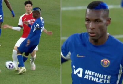 WATCH: Chelsea forward escapes red for 'nasty' studs-up moment, somehow doesn't even cop a yellow