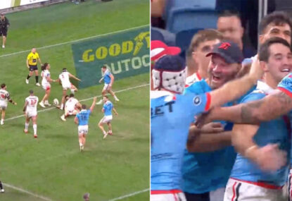 Chooks stun THEMSELVES after containing entire Dragons set inside 10m line, scoring ridiculous try