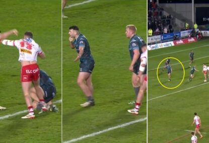 WATCH: SL fullback starts whingeing to ref for penalty, forgets about defending, hilarity ensues