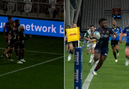 Highlanders' disallowed try confuses stadium lighting people who already started celebrating