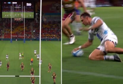 WATCH: Blues manage to score a lucky try after regaining possession when penalty hits upright