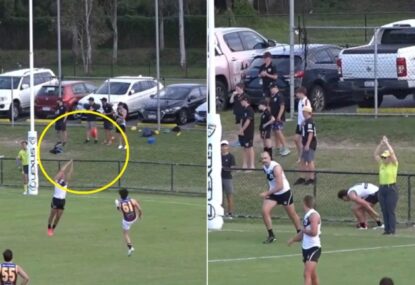 WATCH: Did VFL defender's sneaky on-the-mark move dupe umpire into calling clear goal touched?