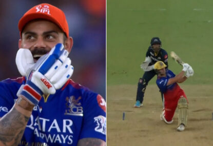 Virat Kohli watches in complete shock as England young gun goes from 44 to his ton in just two overs