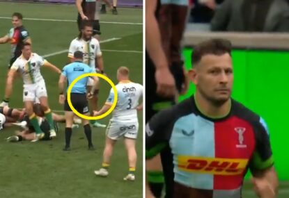 Pom's hilarious reaction as former teammate turned ref spares him from 'stonewall' second yellow