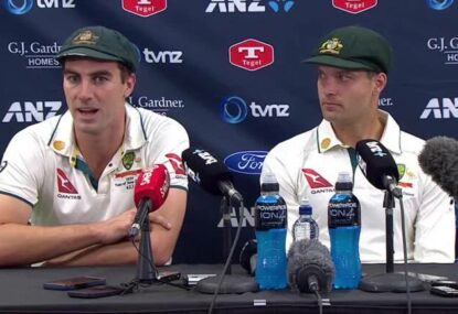 FULL PRESSER: Pat Cummins and Alex Carey speak to media following Australia's win in Christchurch