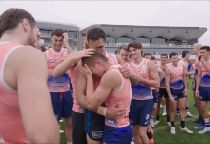WATCH: Young Dog on the verge of tears after being told he'll be making AFL debut