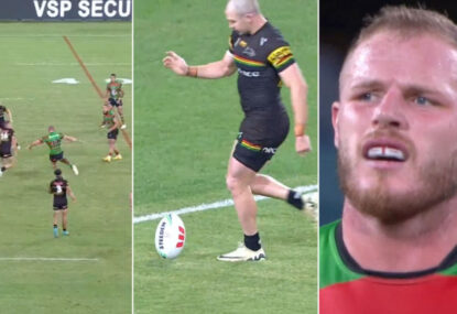 'Kick of the season': Nine crew delighted as Burgess takes ultra-rare kick... and gets it inch-perfect!