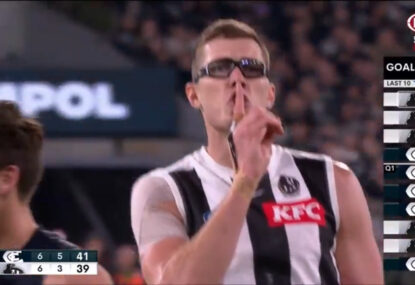 WATCH: Mason Cox gives Blues fans the shush after big contested mark, goal