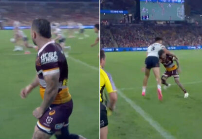 WATCH: Sheer guts as Adam Reynolds tries to tackle Rooster - with a torn bicep!
