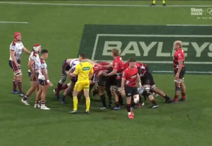 WATCH: 'Cheeky' Reds No.9 takes scrum-half stereotype to the next level, pisses off the ref
