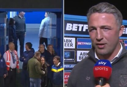 Sam Burgess tees off in interview, squares up with oppo director amid major Super League controversy