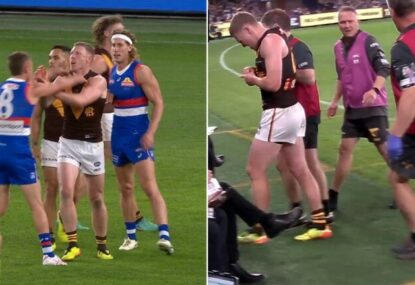 James Sicily baited in several first-quarter scuffles, before injuring shoulder attempting spoil