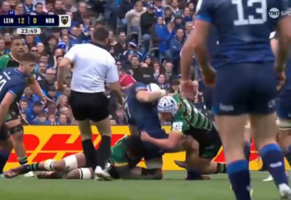 WATCH: Northampton hooker rocks Leinster opponent with brutal hit