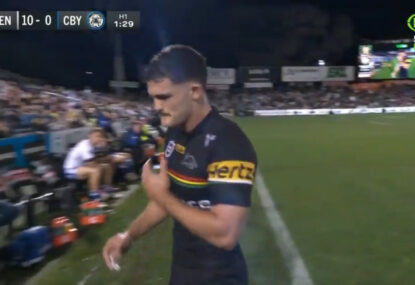 'Devastated, iced-up and no good': Nathan Cleary leaves game with flare-up of hamstring injury