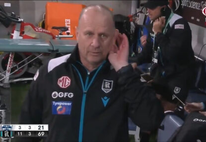 WATCH: Ken Hinkley's cheeky act as Port stun Geelong with early onslaught