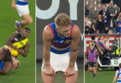 WATCH: 'Distressed' Treloar's classy gesture for Maurice Rioli after another horror Tigers injury