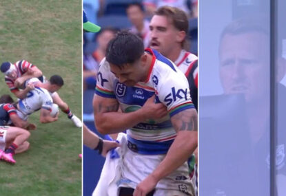 Warriors baffled as Shaun Johnson cops painful 'chicken wing'... and Roosters aren't even penalised