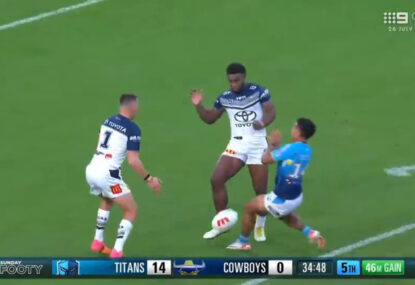 'Not even in this match': Fatty blasts 'Under-7s' Cowboys for high-ball shocker, gifting Titans a try